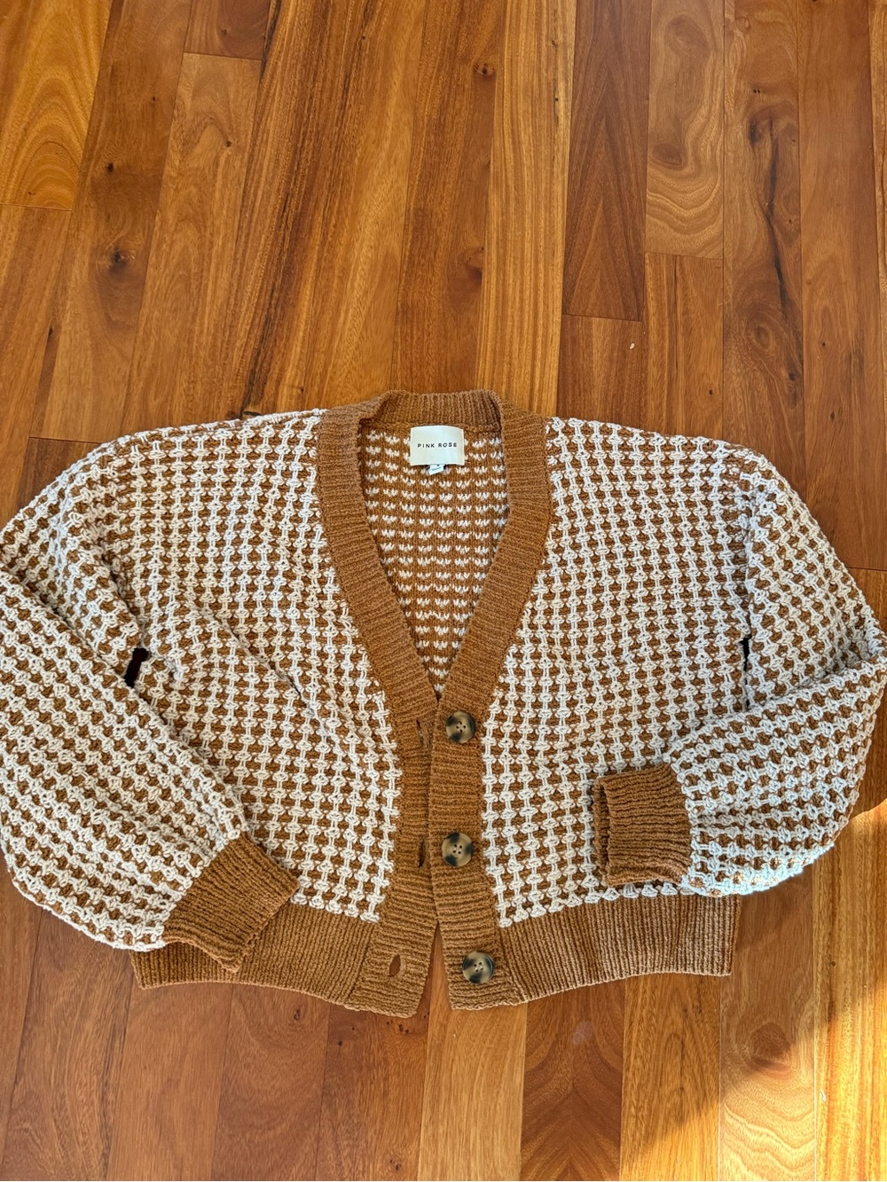 Brown and cream chunky knit cardigan